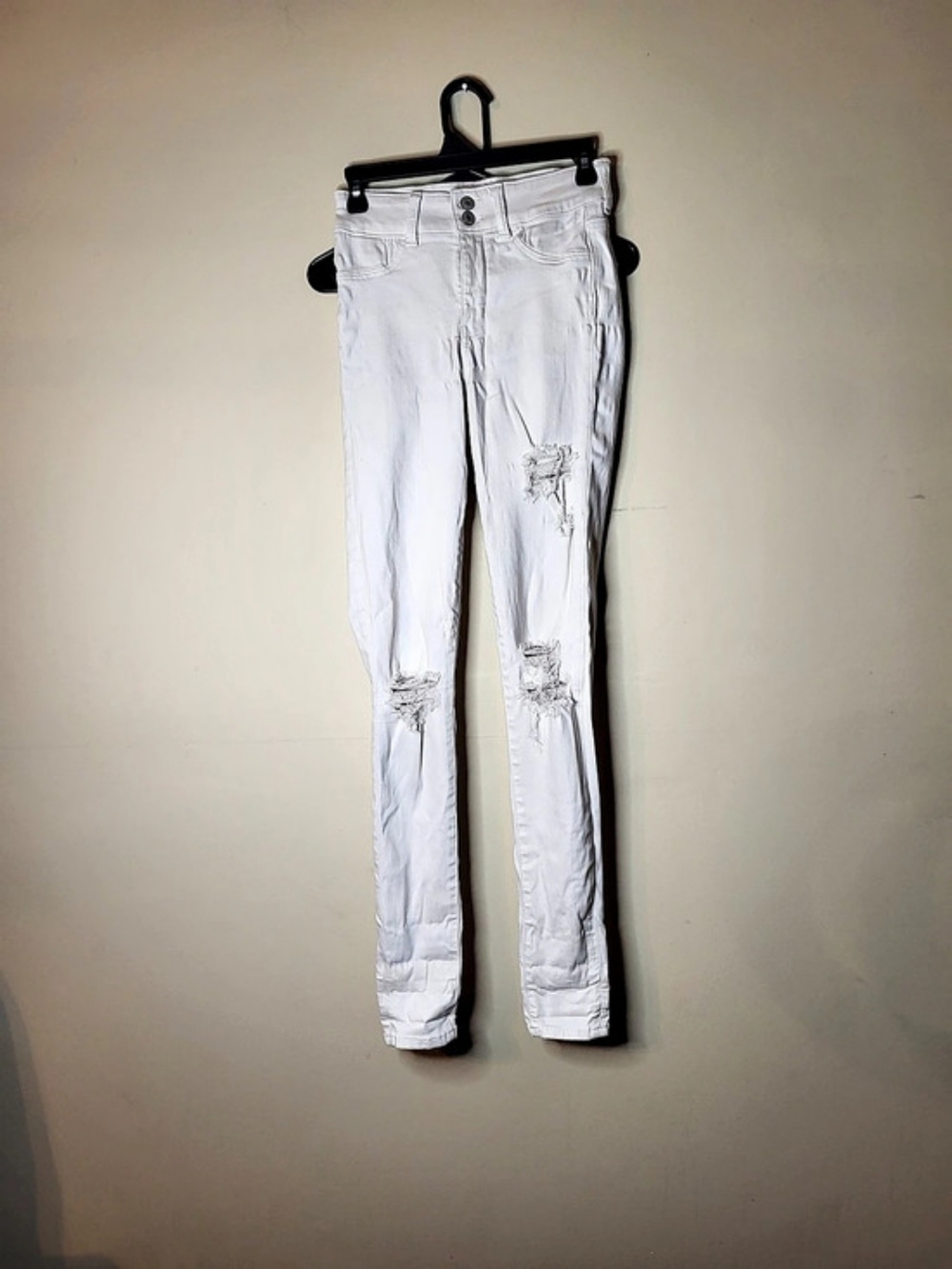 American Eagle Next Level Stretch Distressed Skinny Jeans in White Waist 4